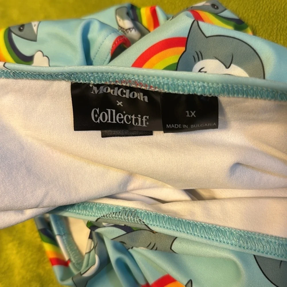 ModCloth X Collectif Rainbow Shark Swim 1X and Blue Gingham 1 piece